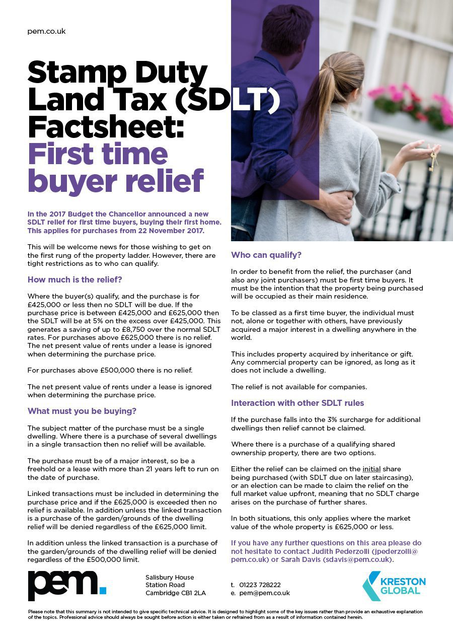 SDLT Factsheet - First time buyer relief