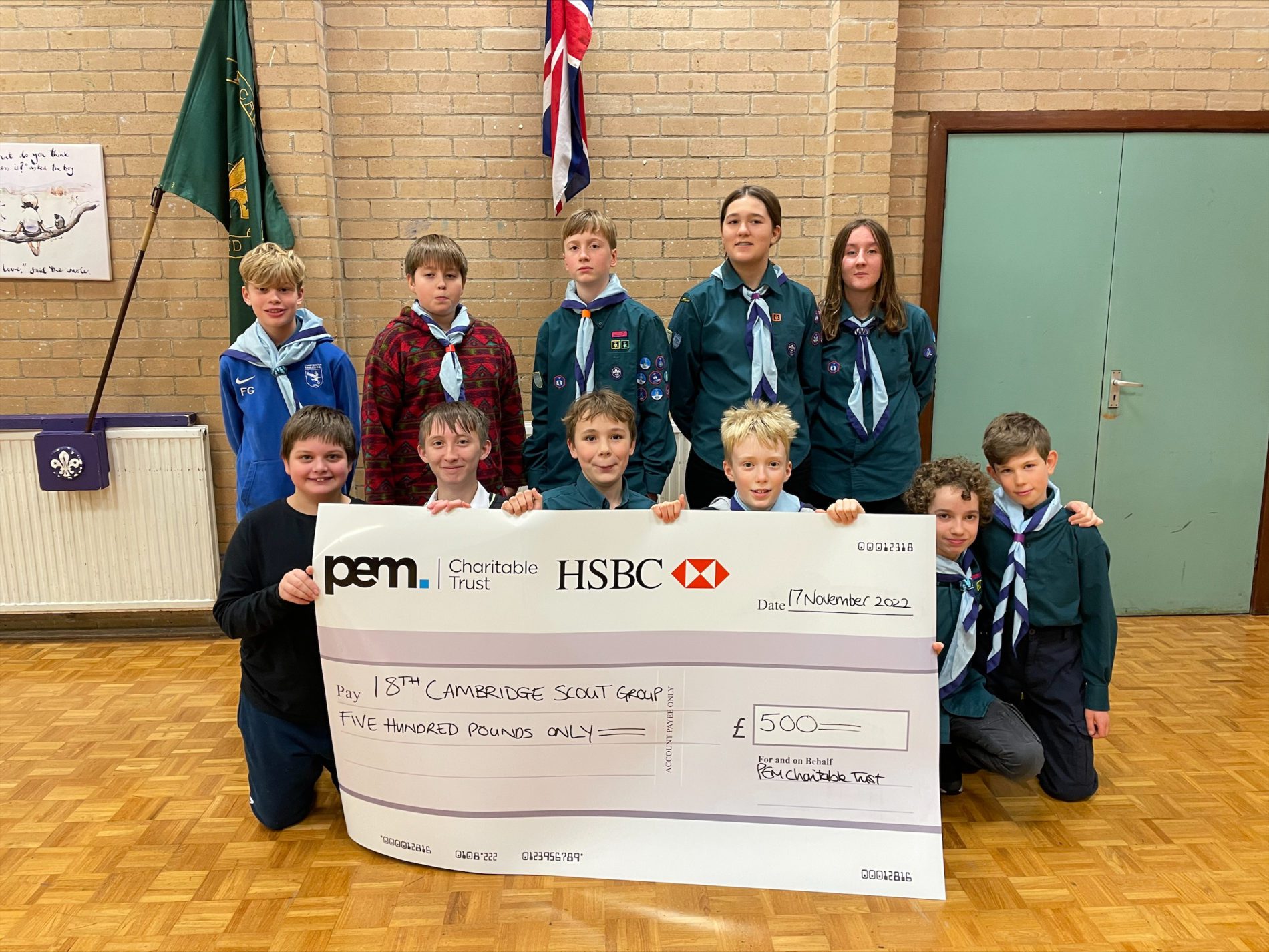 18th Scout Group in Cambridge receiving PEM Charitable Trust Donation 