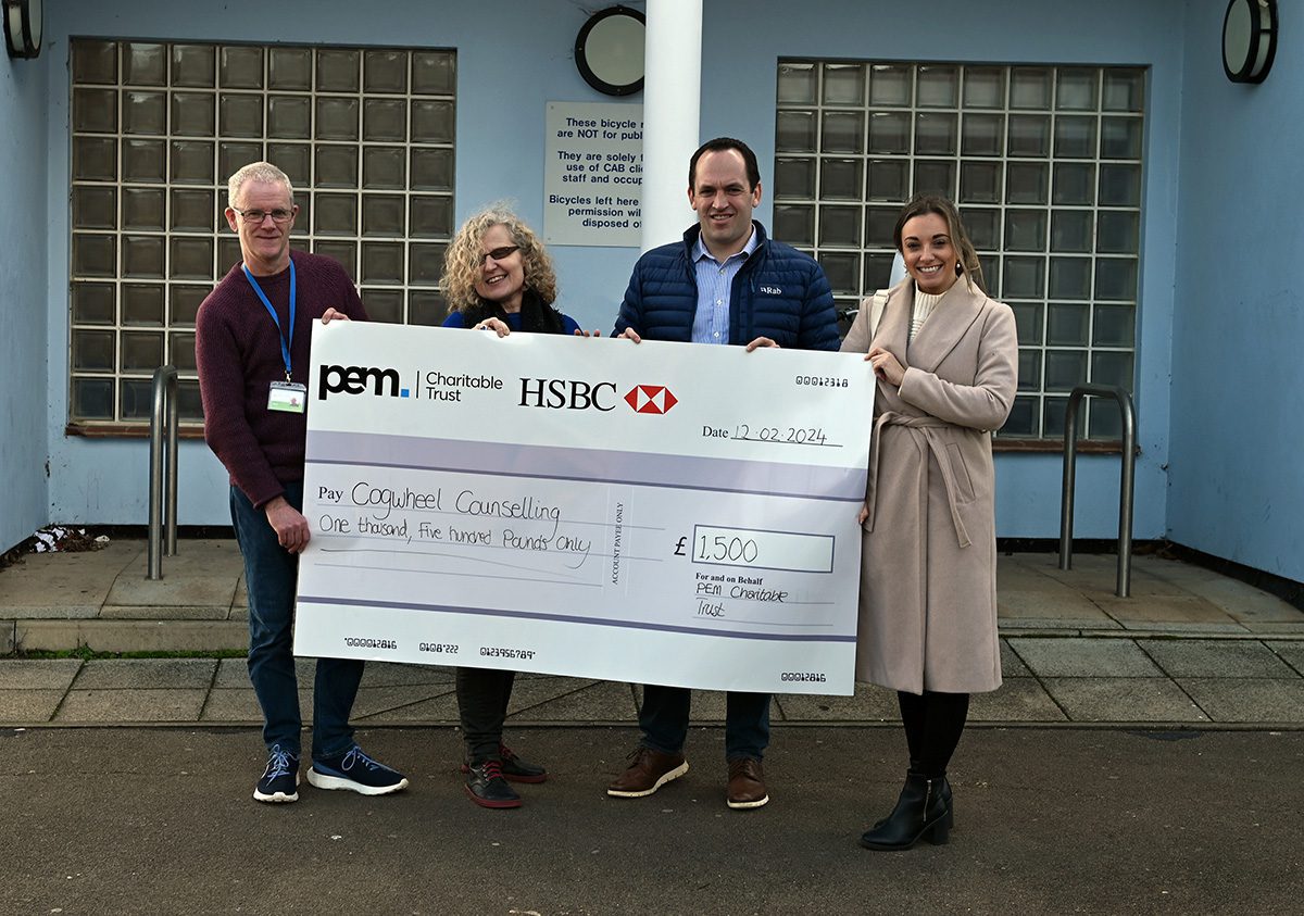 Cogwheel Counselling donation from PEM Charitable Trust