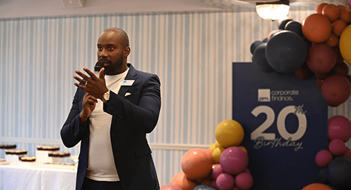 Philip Olagunju speaking at PEM Corporate Finance 20th anniversary celebrations