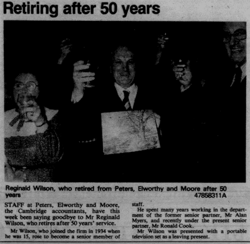 Press clipping from the Cambridge Daily News announcing the retirement of Reginald Myers