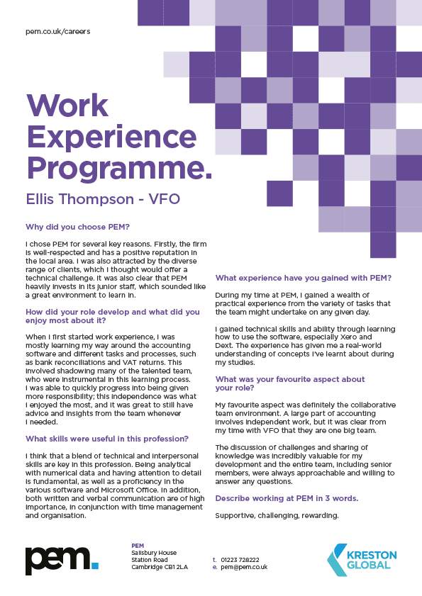 PEM Work Experience Feedback - Ellis Thompson